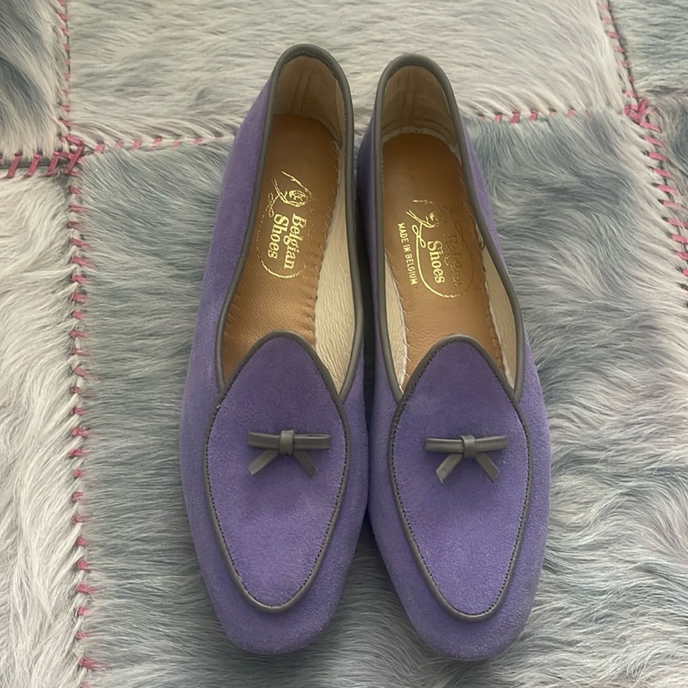 Belgian Shoes Suede Purple Loafers